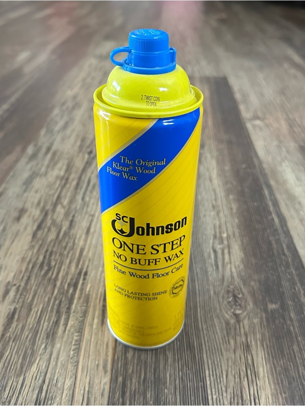 SC Johnson one step No Buff WAX fine wood floor care Open bottle over 1/2 full